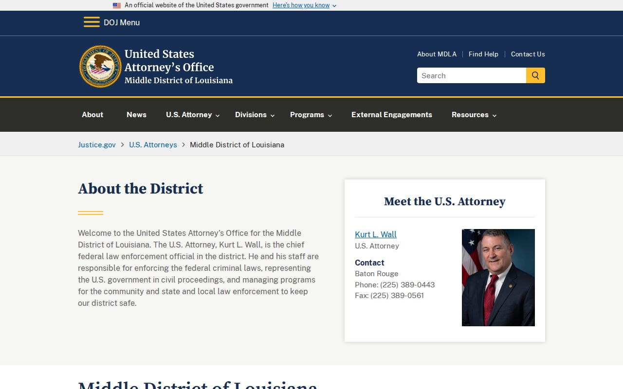Federal arrest and charge records in middle Louisiana