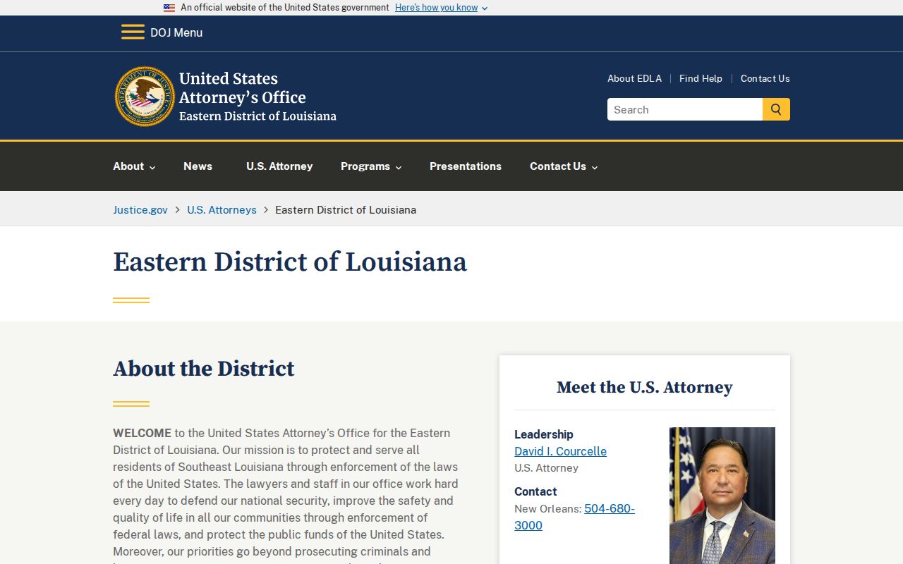 Federal court charges in eastern Louisiana