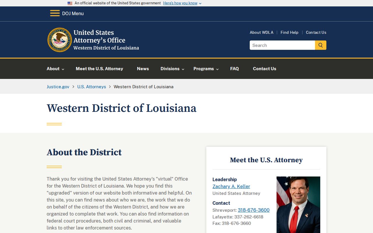 Federal court arrest and charge records in western Louisiana