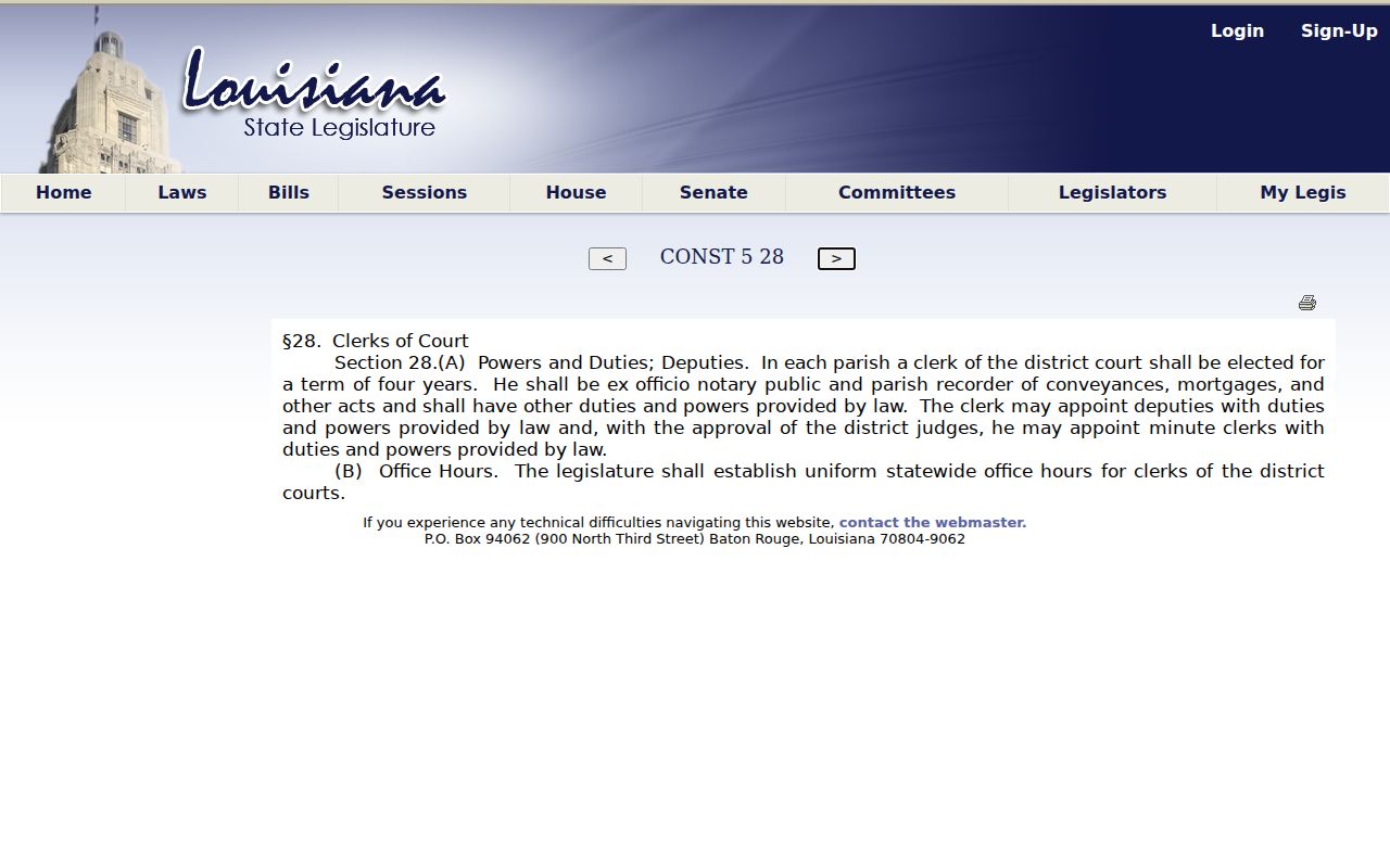 Louisiana court clerks constitutional duties and election provision
