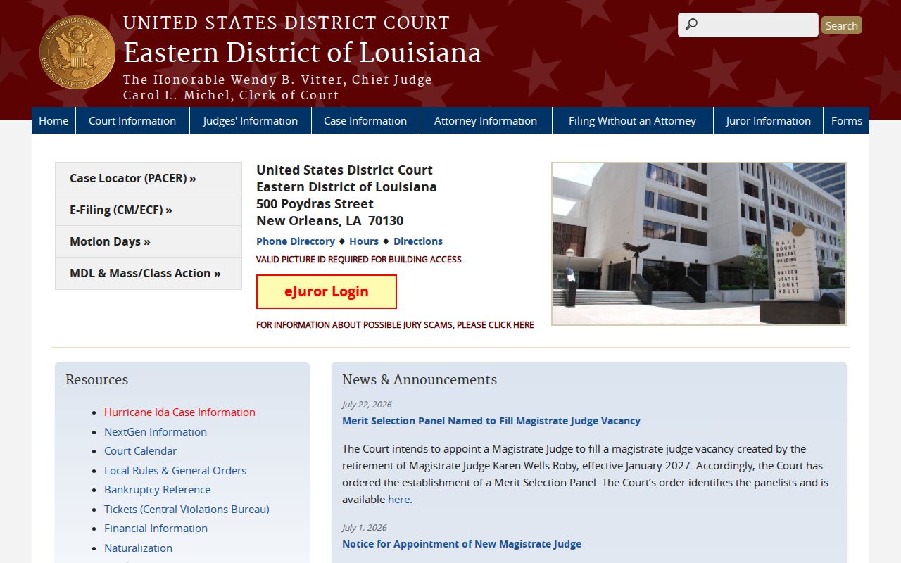 Louisiana court dockets for the Eastern federal district