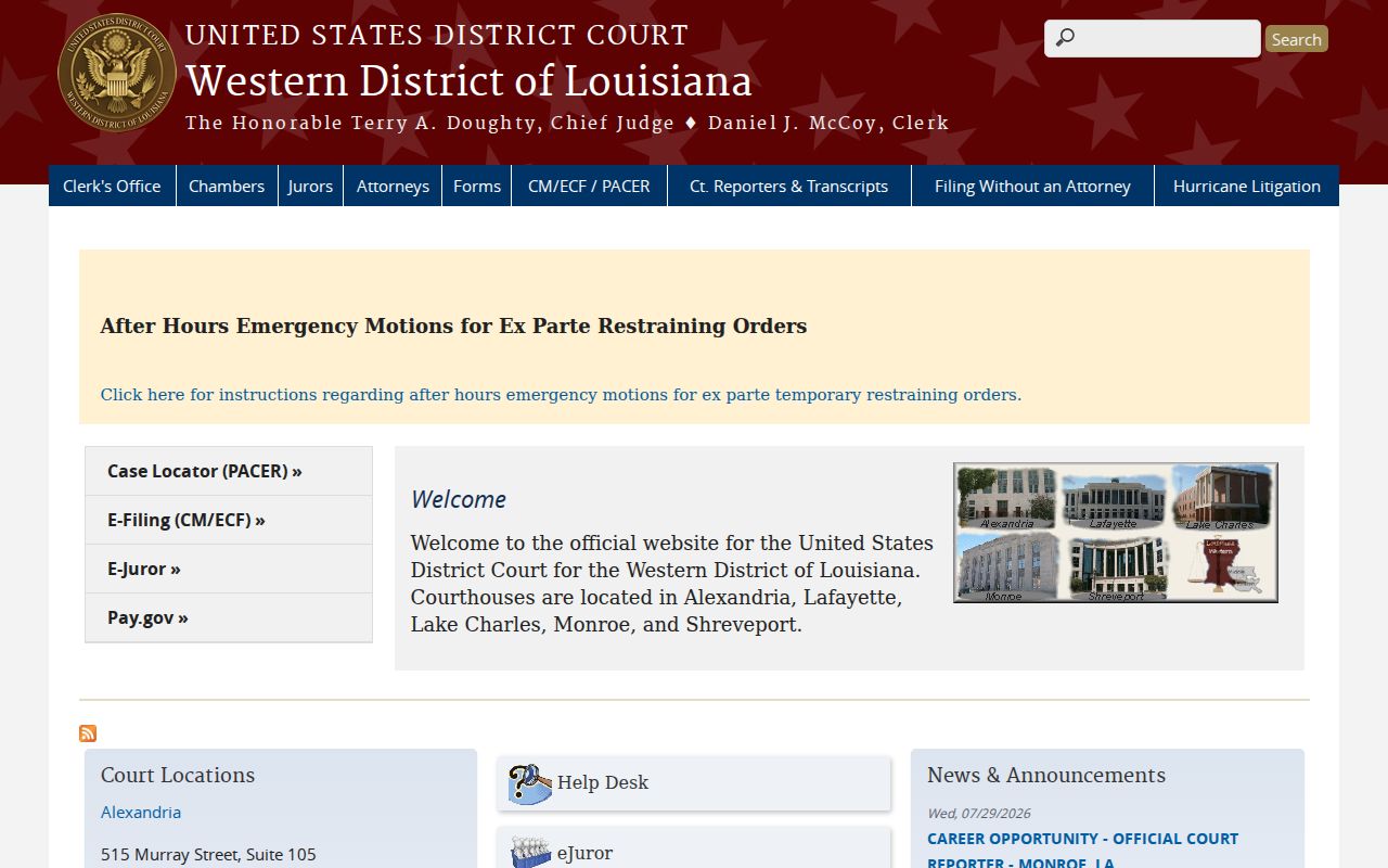 Louisiana court dockets for the Western federal district