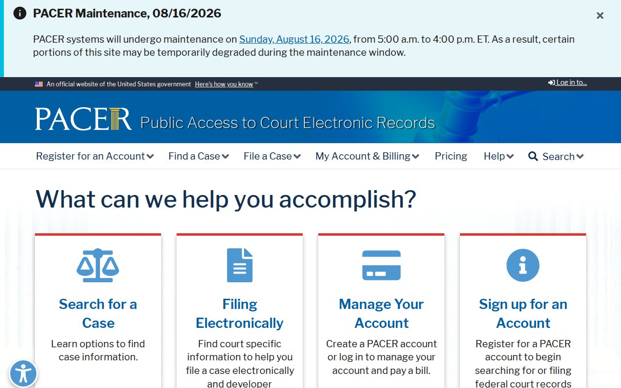 Louisiana court dockets access through the federal PACER system