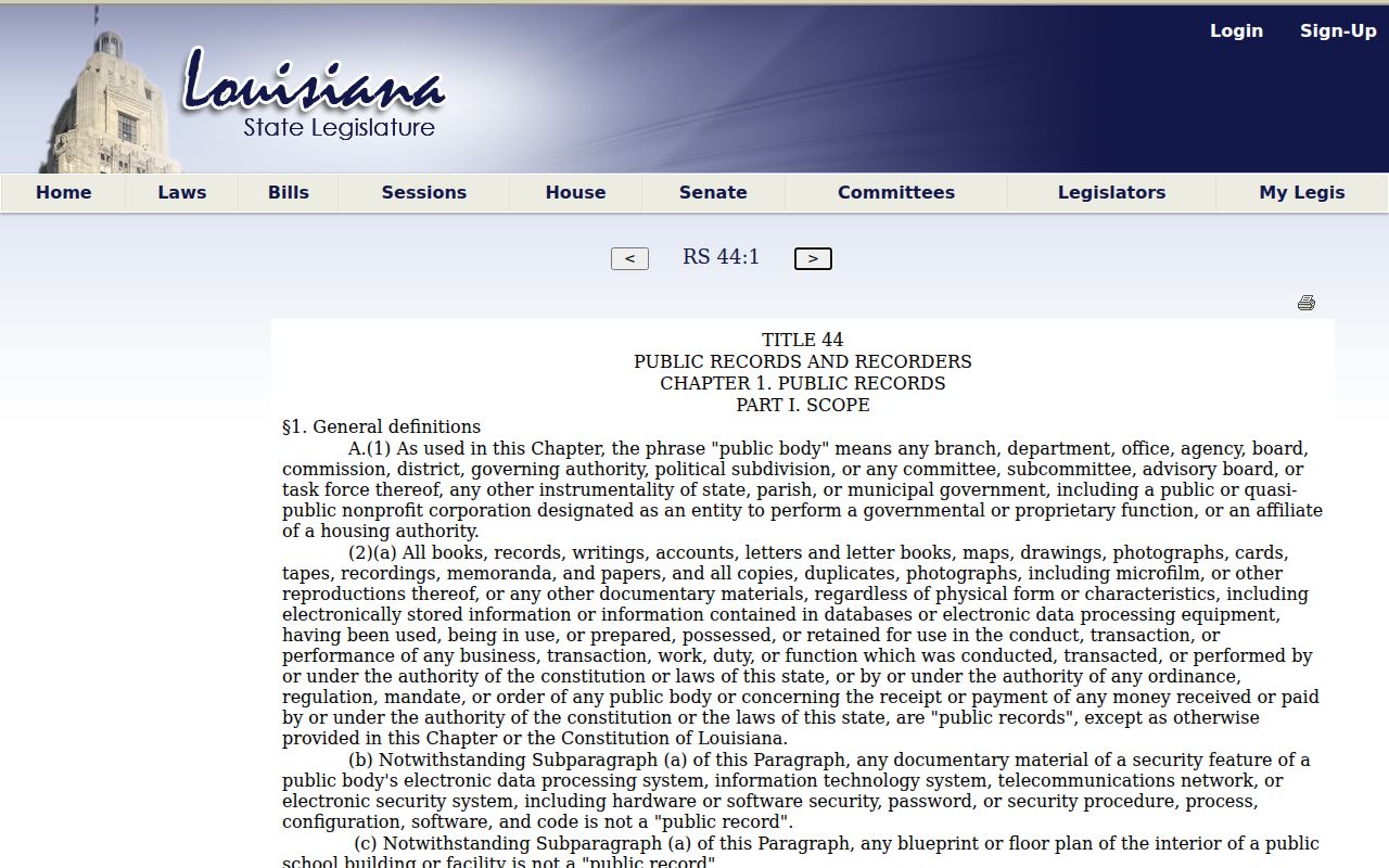 Louisiana court records statute defining public records
