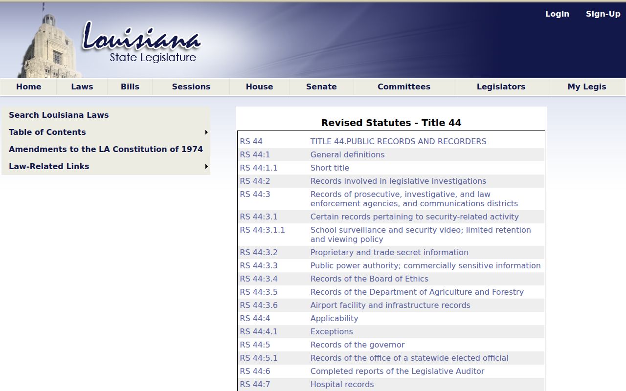 Louisiana court records Public Records Law title index