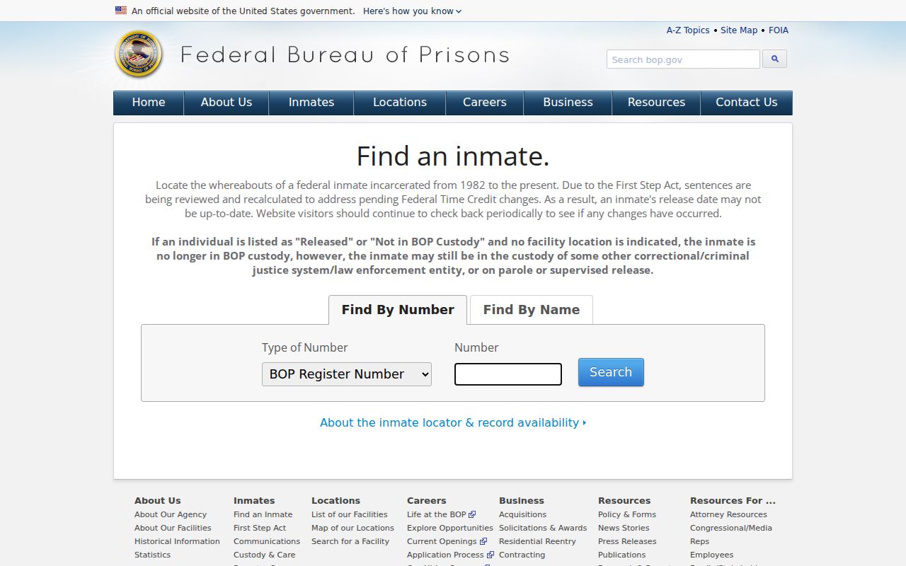 Federal inmate locator separate from Louisiana inmate records