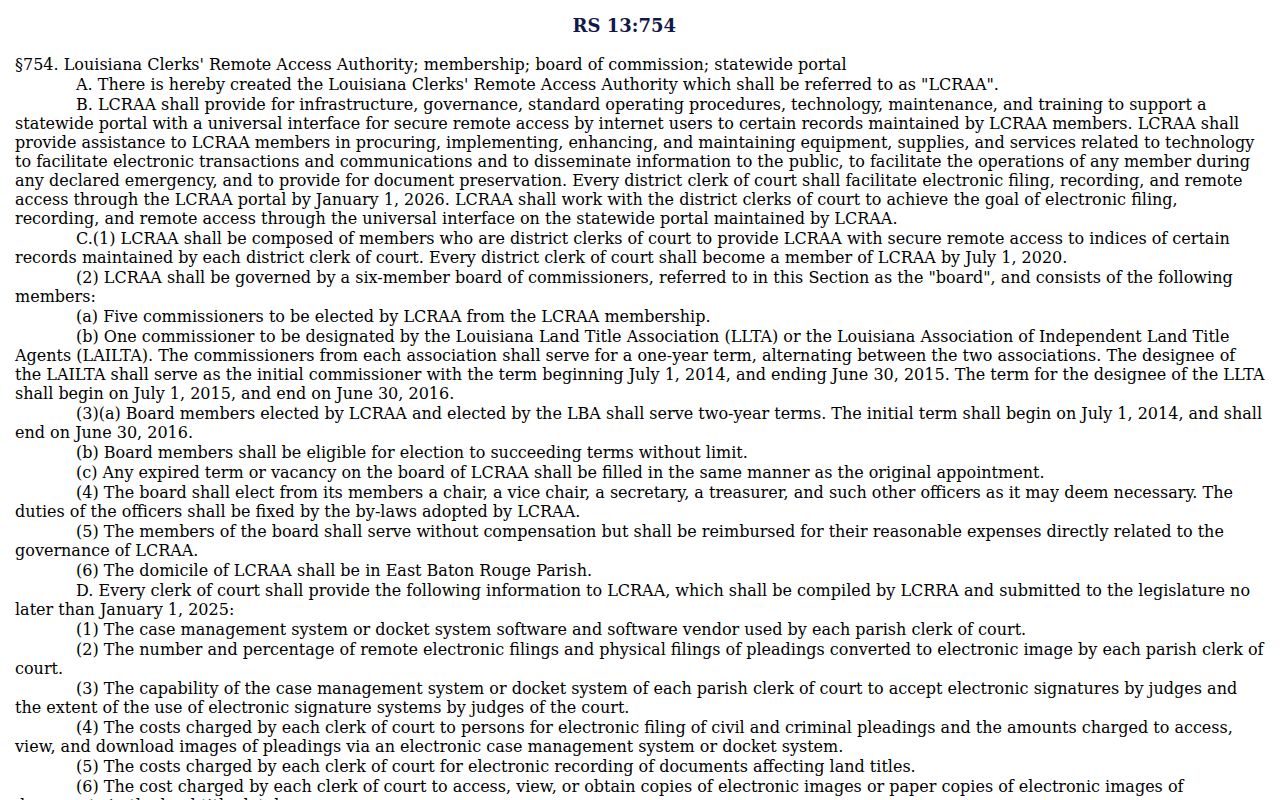 Louisiana succession record remote access law