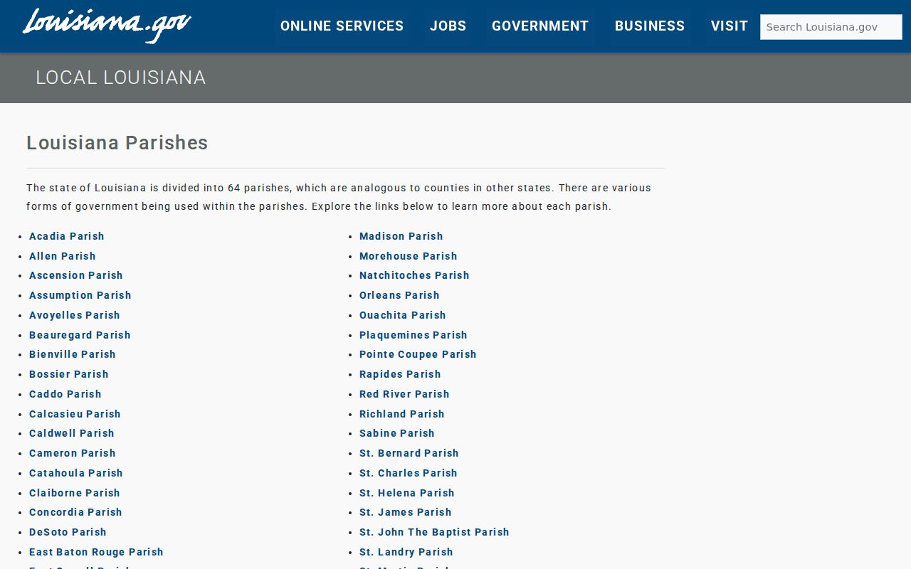 Louisiana parish court records local government directory
