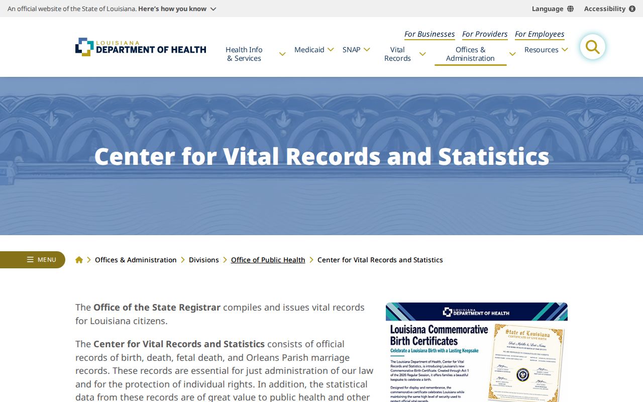Louisiana marriage and court records vital records service