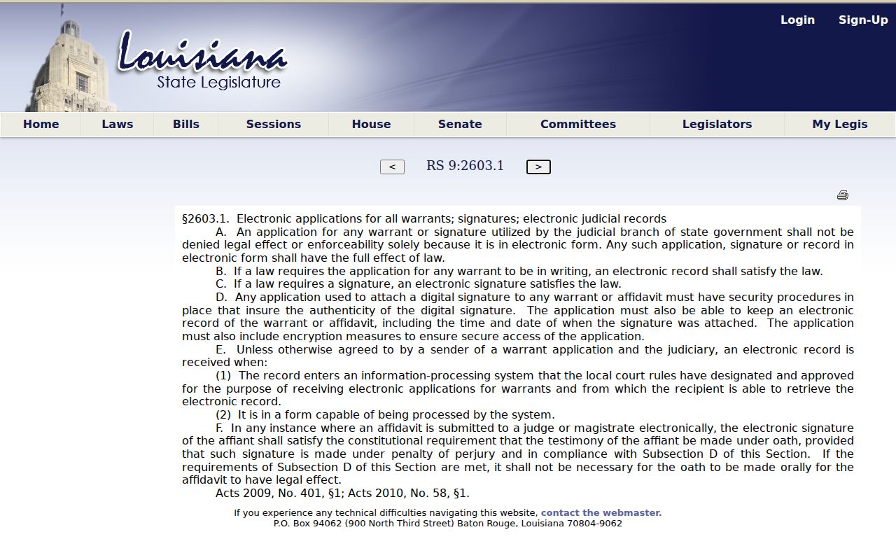 Louisiana electronic warrant records statute