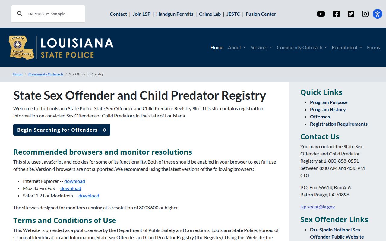 Louisiana warrant records caution showing separate State Police registry